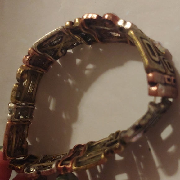 Premier Designs bracelet stretch elastic mixed metals silver gold rose crystal - Picture 3 of 3